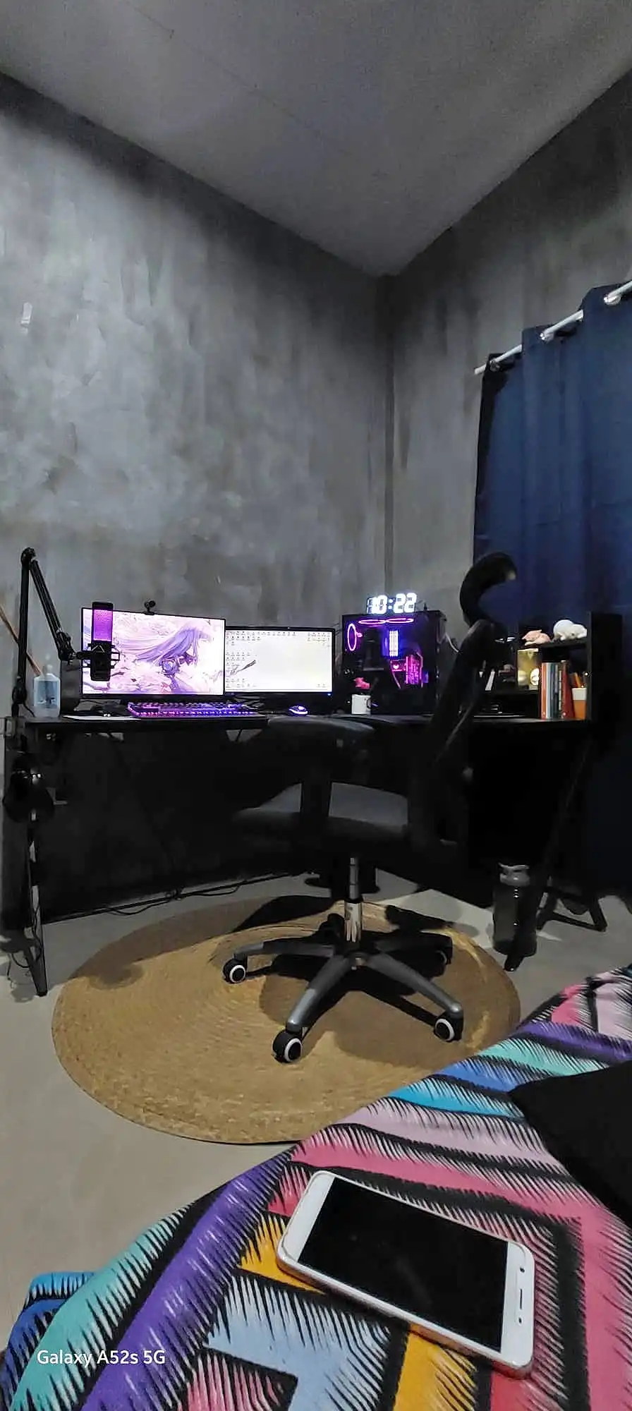 The old desk setup before the rebuild: dual monitors and the previous tower